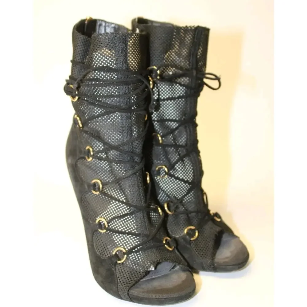 Sale❗️Dolce & Gabbana Italy Made Suede Mesh Peep Toe Stiletto Ankle Boots - Picture 2 of 16